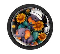 Luoweisi 4 pomos redondos para armario, diseño de girasoles, elefantes, manijas de un solo agujero para cocina, decoración del hogar, armario, armario