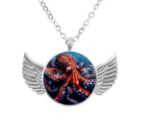 Luoweisi Collar de alas de ángel con cielo estrellado de pulpo, colgante de aleación de zinc, regalo de joyería para hombres y mujeres, talla única, Aleación de aluminio, No es una piedra preciosa