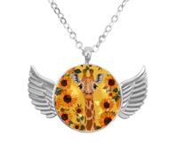 Luoweisi Collar de alas de ángel con jirafas, girasol, colgante de aleación de zinc, regalo de joyería para hombres y mujeres, talla única, Aleación de aluminio, No es una piedra preciosa