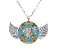 Luoweisi Collar de alas de ángel con jirafas, girasol, colgante de aleación de zinc, regalo de joyería para hombres y mujeres, talla única, Aleación de aluminio, No es una piedra preciosa