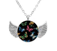 Luoweisi Collar de alas de ángel con mariposas azules, aleación de zinc, regalo de joyería para hombres y mujeres, talla única, Aleación de aluminio, No es una piedra preciosa
