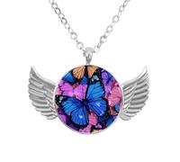 Luoweisi Collar de alas de ángel con mariposas azules, aleación de zinc, regalo de joyería para hombres y mujeres, talla única, Aleación de aluminio, No es una piedra preciosa