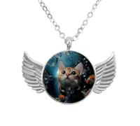 Luoweisi Collar de alas de ángel con planetas de gato espacial, aleación de aluminio, regalos de joyería para hombres y mujeres, talla única, Aleación de aluminio, No es una piedra preciosa