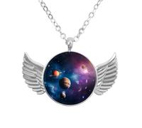 Luoweisi Collar de alas de ángel con planetas de nebulosa, aleación de zinc, regalo de joyería para hombres y mujeres, talla única, Aleación de aluminio, No es una piedra preciosa