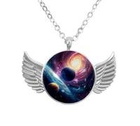 Luoweisi Collar de alas de ángel con planetas del espacio exterior, aleación de zinc, regalo de joyería para hombres y mujeres, talla única, Aleación de aluminio, No es una piedra preciosa