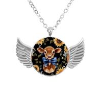 Luoweisi Collar de alas de ángel con trébol de gato del día de San Patricio, aleación de zinc, regalo para hombres y mujeres, talla única, Aleación de aluminio, No es una piedra preciosa