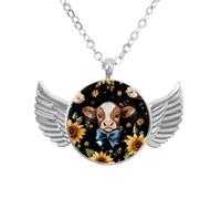 Luoweisi Collar de alas de ángel con trébol de gato del día de San Patricio, aleación de zinc, regalo para hombres y mujeres, talla única, Aleación de aluminio, No es una piedra preciosa