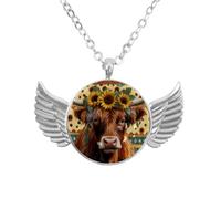 Luoweisi Collar de alas de ángel con trébol de gato del día de San Patricio, aleación de zinc, regalo para hombres y mujeres, talla única, Aleación de aluminio, No es una piedra preciosa