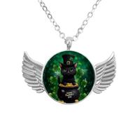 Luoweisi Collar de alas de ángel con trébol de gato del día de San Patricio, aleación de zinc, regalo para hombres y mujeres, talla única, Aleación de aluminio, No es una piedra preciosa