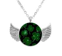 Luoweisi Collar de alas de ángel con trébol verde, aleación de zinc, regalo de joyería para hombres y mujeres, talla única, Aleación de aluminio, No es una piedra preciosa