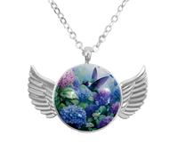 Luoweisi Collar de alas de ángel con trébol verde, aleación de zinc, regalo de joyería para hombres y mujeres, talla única, Aleación de aluminio, No es una piedra preciosa