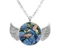 Luoweisi Collar de alas de ángel con trébol verde, aleación de zinc, regalo de joyería para hombres y mujeres, talla única, Aleación de aluminio, No es una piedra preciosa