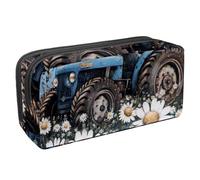 Luoweisi Estuche para lápices de gran capacidad, organizador de artículos de papelería, bolsa multifuncional para almacenamiento de suministros de oficina, tractor rústico de margaritas de perro,