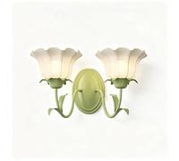 LUOYAOB Aplique de pared floral verde vintage Lámpara de pared de metal con pantallas de flores de vidrio esmerilado Lámpara de pared doble LED tricolor for dormitorio, pasillo