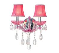 LUOYAOB Aplique de pared francés moderno de doble cabezal con pantalla de cristal rosa y cuerpo de hierro, estilo candelabro. Ideal for dormitorio, sala de estar o estudio.(2-Light)