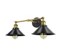 LUOYAOB Aplique pared industrial vintage doble cabezal con brazo dorado ajustable, cuerpo hierro cónico negro, base E27, lámpara pared for porche, terraza, valla, patio, jardín y entrada.(21cm/8.2in)