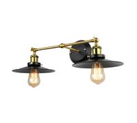 LUOYAOB Aplique pared industrial vintage doble cabezal con brazo dorado ajustable, cuerpo hierro cónico negro, base E27, lámpara pared for porche, terraza, valla, patio, jardín y entrada.(18cm/7in)