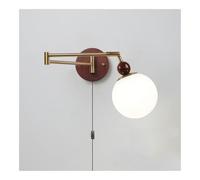 LUOYAOB Aplique pared vintage con brazo articulado y enchufe, estilo mediados siglo, con cadena, ideal for lectura. Lámpara pared madera estilo rústico industrial for dormitorio(Plug in)