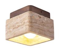 LUOYAOB Lámparas de techo de montaje semi empotrado de travertino amarillo cuadrado moderno de 4,7 ″ Lámpara de techo de madera maciza estilo granja E27 Pasillo minimalista cerca(Walnut)