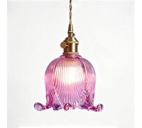 LUOYAOB Purple Lily of the Valley Glass Pendant Light, Vintage Flower Hanging Light Fixture with Brass Socket, E26 Adjustable Pendant Lamp for Kitchen Island Bedroom Dining Room Cafe(Lila)