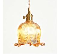 LUOYAOB Purple Lily of the Valley Glass Pendant Light, Vintage Flower Hanging Light Fixture with Brass Socket, E26 Adjustable Pendant Lamp for Kitchen Island Bedroom Dining Room Cafe(Amber)