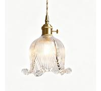 LUOYAOB Purple Lily of the Valley Glass Pendant Light, Vintage Flower Hanging Light Fixture with Brass Socket, E26 Adjustable Pendant Lamp for Kitchen Island Bedroom Dining Room Cafe(Transparent)