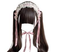 Luoyiyuan Cinta de encaje con volantes para niñas, diadema con lazo y adornos para el cabello