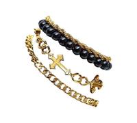 Luoyiyuan Juego de 4 pulseras elegantes de cadena de muñeca con cuentas y cruces, joyería elegante para mujer, Talla única, como se describe, como se describe