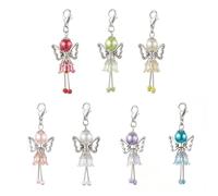 Luoyiyuan Paquete de 7 elegantes dijes de aleación con alas angelicales con perlas de imitación y diseños de flores para llaveros y decoraciones de bolsas