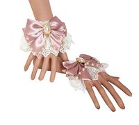 Luoyiyuan Sweet Hand - Pulsera de doble capa con lazo de encaje floral, cadena de perlas de imitación, mangas de cosplay