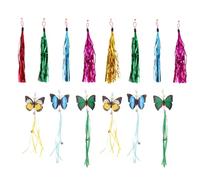 LUOZZY 14 piezas de varita de mariposa para gatos, juguete de repuesto para gatos, juguete de mariposa para gatos y borla de aluminio metálico multicolor interactiva para gatos de interior