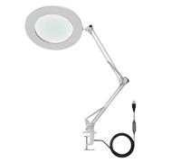 Lupa 10X con Luz LED, Brillo Ajustable 3 Colores, Lámpara de Banco de Trabajo de Brazo Flexible con Clip para Manualidades, Lectura, Dibujo de Modelos (White)