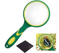 Lupa 4X-5X Gran Lupa Manual con paño de Limpieza - Marco de Lente Reforzado de 75mm Mango de Goma Suave Antideslizante para Lectura de Ancianos, observación Infantil Verde OS04