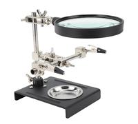 Lupa 6X con Clip Auxiliar, Soporte de Soldadura con Base de Acero, Estación de Tercera Mano para Electrónica DIY, 90mm