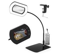 Lupa con luz 10X, 2-en-1 Lupa con luz y Soporte, Lupa de Mesa USB con iluminación, 2 Tipos de Montaje, 5 temperaturas de Color, función Temporizador - Ideal para Leer, Diamond Painting y Manualidades