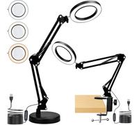 Lupa con Luz, 10X LED Lupas de Gran Aumento con Luz Lámpara de Aument con 3 Modos de Color 10 Niveles de Brillo Ajustables 72 Luces LED, Lámpara de Escritorio para Lectura Reparación Manualidades