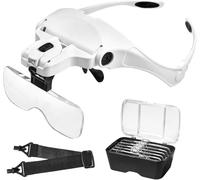 Lupa con Luz 2 Led - Anpro Lupas de Gran Aumento con Luz con 5 Lentes 1.0X, 1.5X, 2.0X, 2.5X, 3.5X Ajustable para Leer, Reparaciones, Coser, Joyería