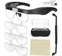 Lupa con luz 2 LED Lupas de Gran Aumento Leer, Extensiones de Reparación de Joyería,Tarcrafter Gafas Lupa Visera y 4 Lentes Intercambiable1.5X, 2.5X, 3.5X, 5X.