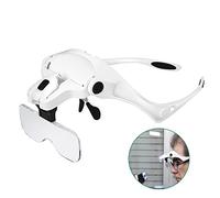 Lupa con Luz 2 Led - RIGHTWELL Gafas Lupa de Aumento para Leer, Lentes de Aumento Lectura, Reparaciones, Coser, Joyería y Relojería, Modelismo - 5 Lentes 1.0X-3.5X Ajustable