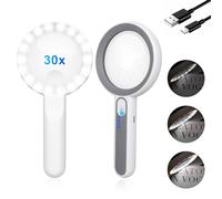 Lupa con Luz 30X Lupas de Mano de Gran Aumento, Lupa para Leer Libros con 18 Leds También Son Adecuada para Soldadura, Inspección, Monedas, Joyería, Exploración