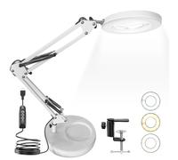 Lupa con luz y soporte, 10 aumentos, lámpara de mesa con abrazadera, 3 colores, regulable sin niveles, lámpara de lupa, lámpara de mano para lectura, manualidades, joyeros, modelismo