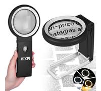 Lupa con luz y soporte, 10 lupas grandes de mano con 18 luces LED iluminadas para degeneración macular, lectura de personas mayores, pasatiempos, monedas, joyas (blanco y negro)