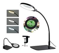 Lupa con Luz y Soporte, 30X Cuello de Cisne Lupa Lámpara de Aumento de Escritorio con Pinza y Base 72 Luces LED 3 Colores Sjustables 5 Niveles de Brillo para Lectura Reparación