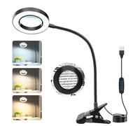 Lupa de 10 aumentos con luz, Lupa con luz y Clip, Lupa de Escritorio 48 LED con Pinza, Lámpara LED de Aumento Regulable en 3 Modos para Cama, Trabajo, Manualidades, Bricolaje y Reparaciones
