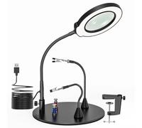 Lupa de 10 x 15 x con luz, 5 modos de color, regulable sin niveles, con abrazadera, ayuda de soldadura magnética, mano con lupa y luz, soldadura de tercera mano, iluminación LED para soldadura