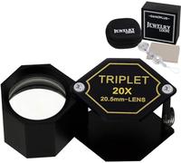 Lupa de 20x Lupa de Joyería Lente Triplete Herramienta de Aumento de Gemas de Bolsillo de Vidrio Óptico de 20,5 mm para Joyero, Filatelista de Sellos, Numismático de Monedas, Juego de Kit de Diseño