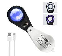 Lupa de aumento de 10 aumentos con luces UV y LED, lente triplete de 22 mm, lupa portátil de inspección ocular para piedras preciosas, lupa de lente óptica, batería recargable para joyeros, gemólogos