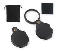 Lupa de bolsillo de 2 unidades, mini lupa, pequeña lupa, lupa de lectura plegable, 10 aumentos, con paño de limpieza y bolsa de almacenamiento, lupa giratoria de 360 grados para leer libros,