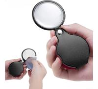 Lupa de bolsillo plegable de 60 mm de alto aumento con funda de cuero, lente de vidrio compacta y ligera para leer, inspección, camping, color negro
