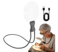 Lupa de cuello manos libres con luz LED, aumento 5X para leer, coser y hacer manualidades (gris)